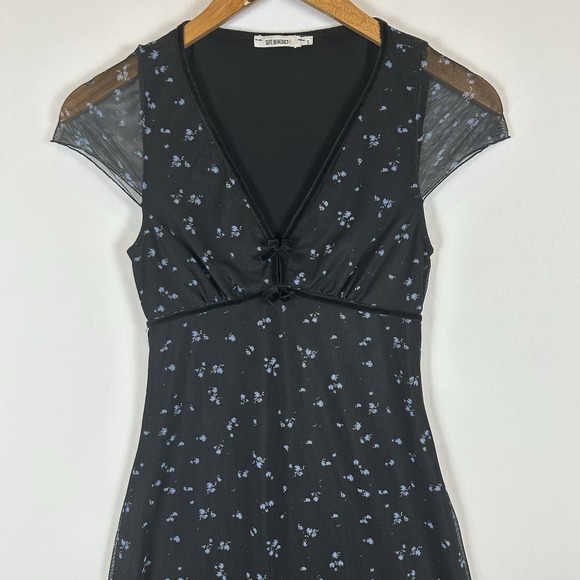 Suite Benedict Women's Black Floral Sheer Sleeve Mini Dress Small Whimsigoth - Picture 6 of 8